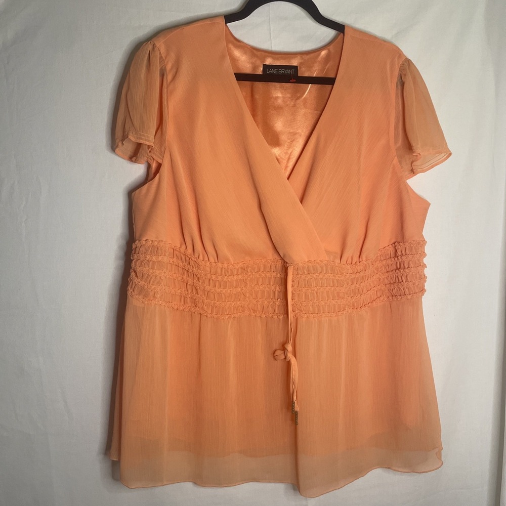 Lane Bryant Peach Chiffon Smocked Empire Waist Surplice Top 5X